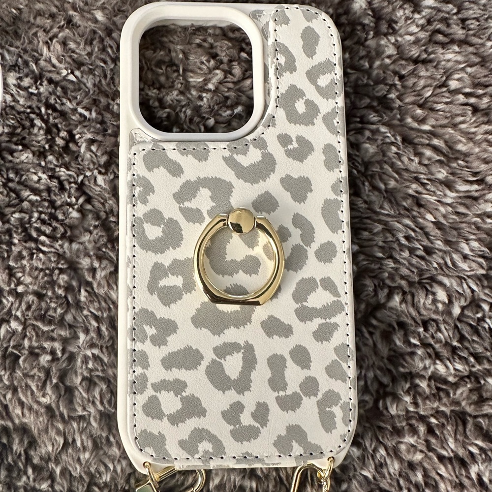 Stylish Leopard Print Phone Case with Ring Holder for IPhone 14 Pro -hardly used